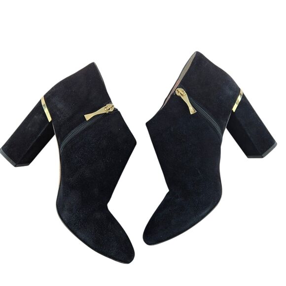 kate spade new york Shoes - Kate Spade Ankle Boots Womens 8.5‎ Darota Black Suede Heeled Gold Tone Details